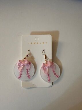 D16 Pink-Accent Baseball Earrings